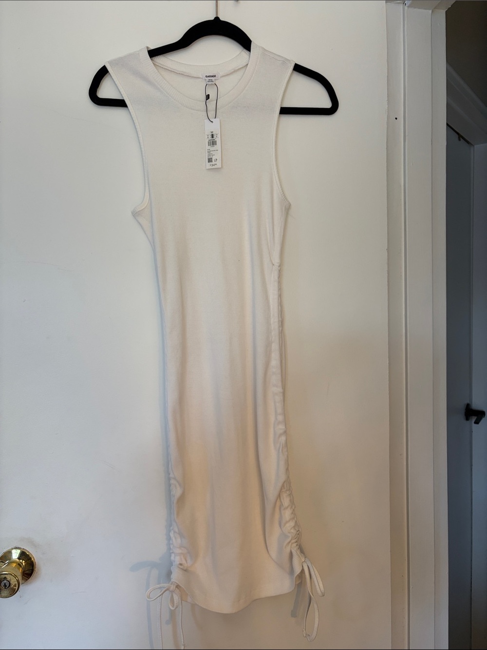 Garage White Sleeveless Ribbed Midi Dress